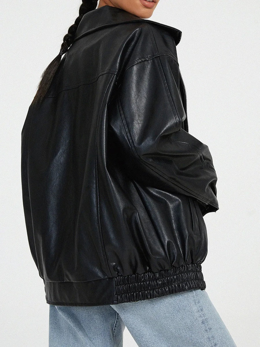 Women's Oversized Jacket – Wide Collar Zip-Up Jacket