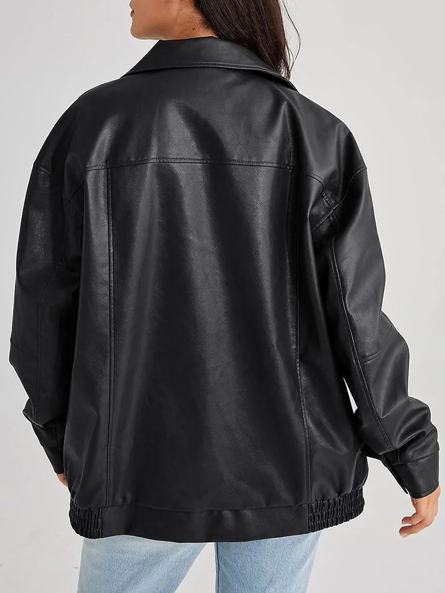 Women's Oversized Jacket – Wide Collar Zip-Up Jacket