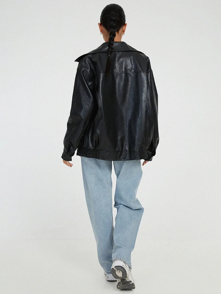 Women's Oversized Jacket – Wide Collar Zip-Up Jacket
