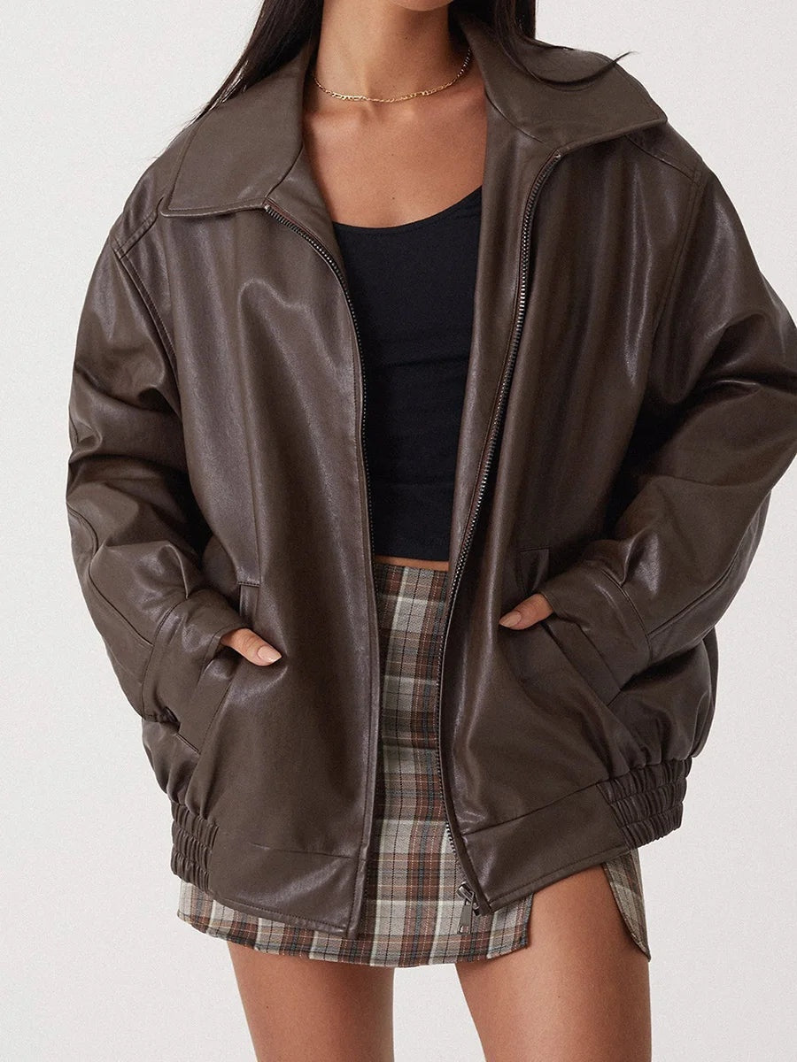 Women's Oversized Jacket – Wide Collar Zip-Up Jacket