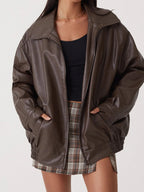 Women's Oversized Jacket – Wide Collar Zip-Up Jacket