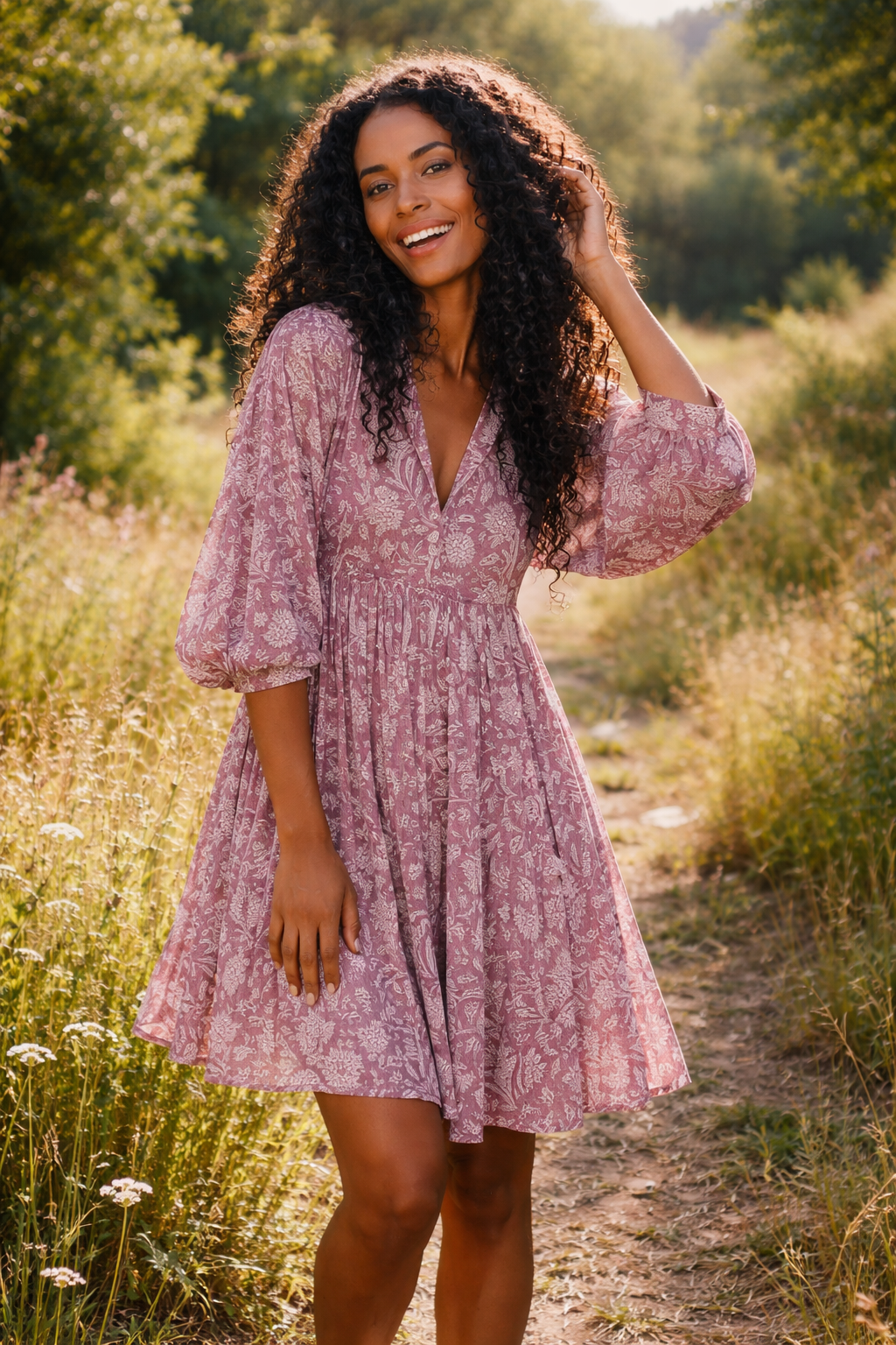 Women's Floral Mini Dress – Airy Puff Sleeve Dress