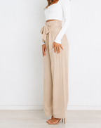 Women's High Waist Paperbag Pants – Bow Waist Wide Leg Trousers
