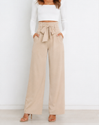Women's High Waist Paperbag Pants – Bow Waist Wide Leg Trousers
