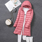 Women's Longline Puffer Coat – Lightweight Removable Hood Jacket