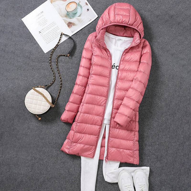 Women's Longline Puffer Coat – Lightweight Removable Hood Jacket