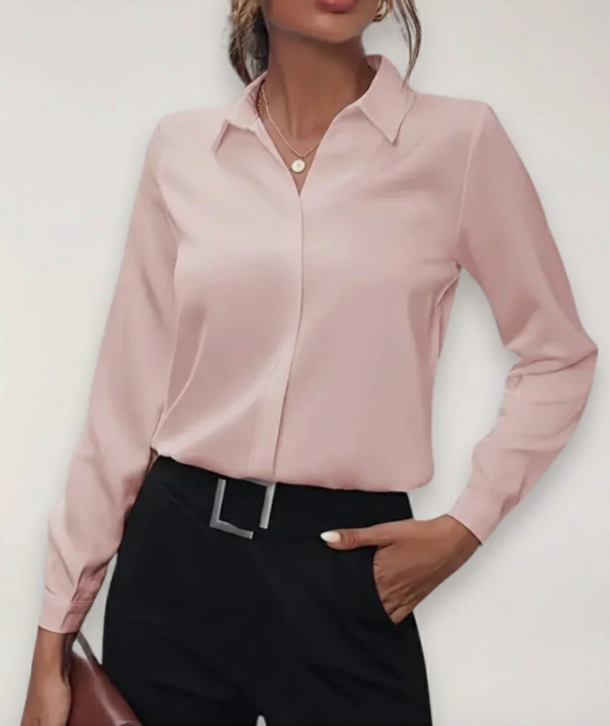 Women's Button Front Office Blouse – Classic Long Sleeve Work Blouse