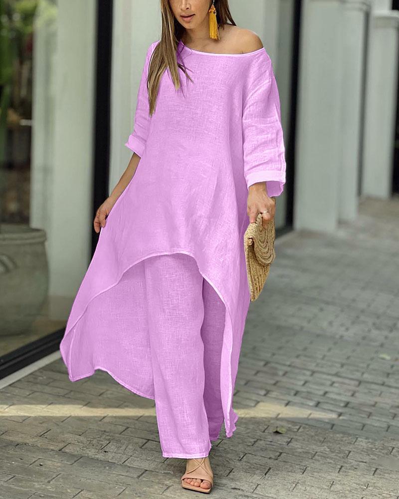 Women's Relaxed Leisure Set – Long Sleeve Top & Matching Pants