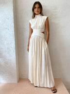 Women's Mock Neck Maxi Dress – Sleeveless Cutout Evening Dress
