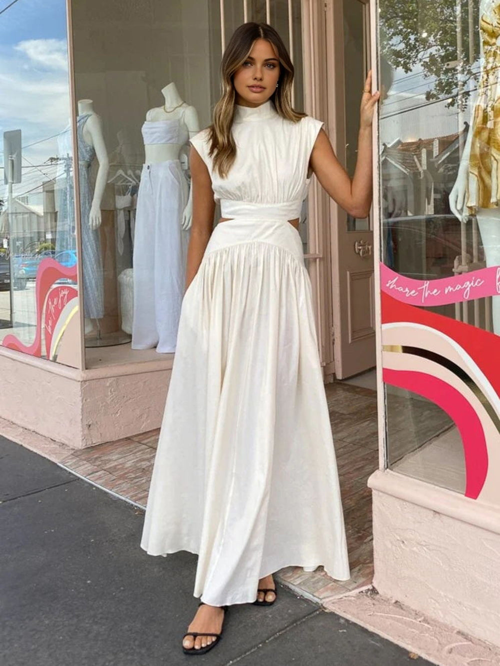 Women's Mock Neck Maxi Dress – Sleeveless Cutout Evening Dress