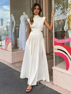 Women's Mock Neck Maxi Dress – Sleeveless Cutout Evening Dress