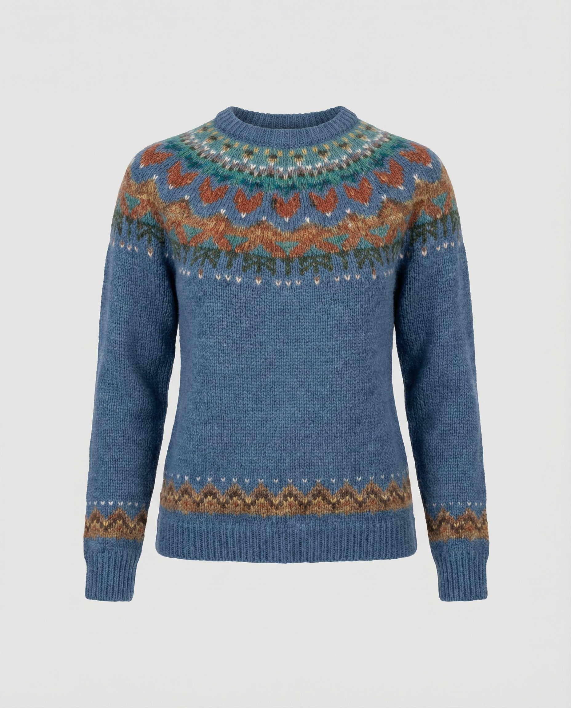 Women's Vintage Icelandic Sweater – Nordic Pattern Crew Neck Knit Pullover