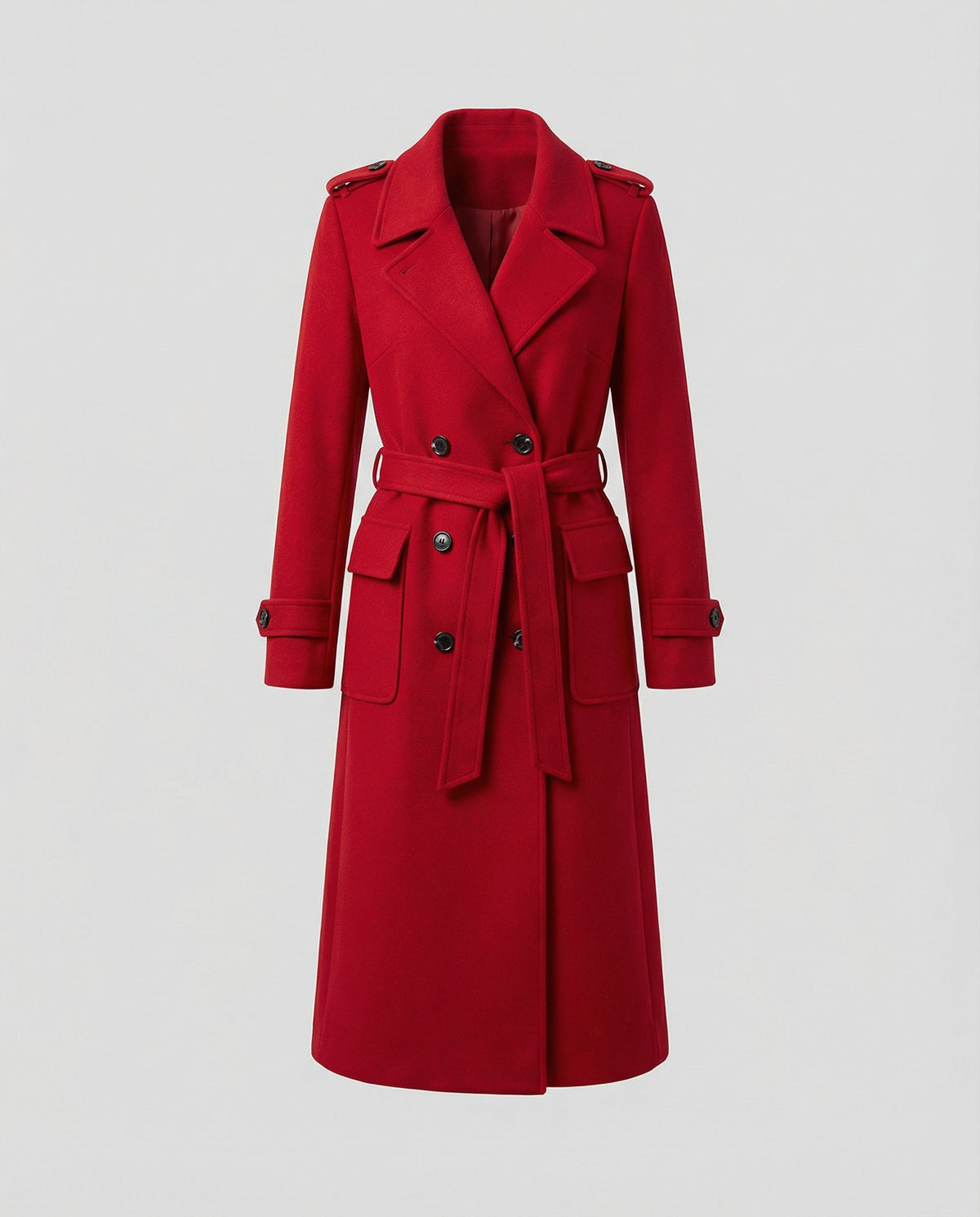 Women's Full Length Lapel Coat – Tailored Double-Breasted Overcoat