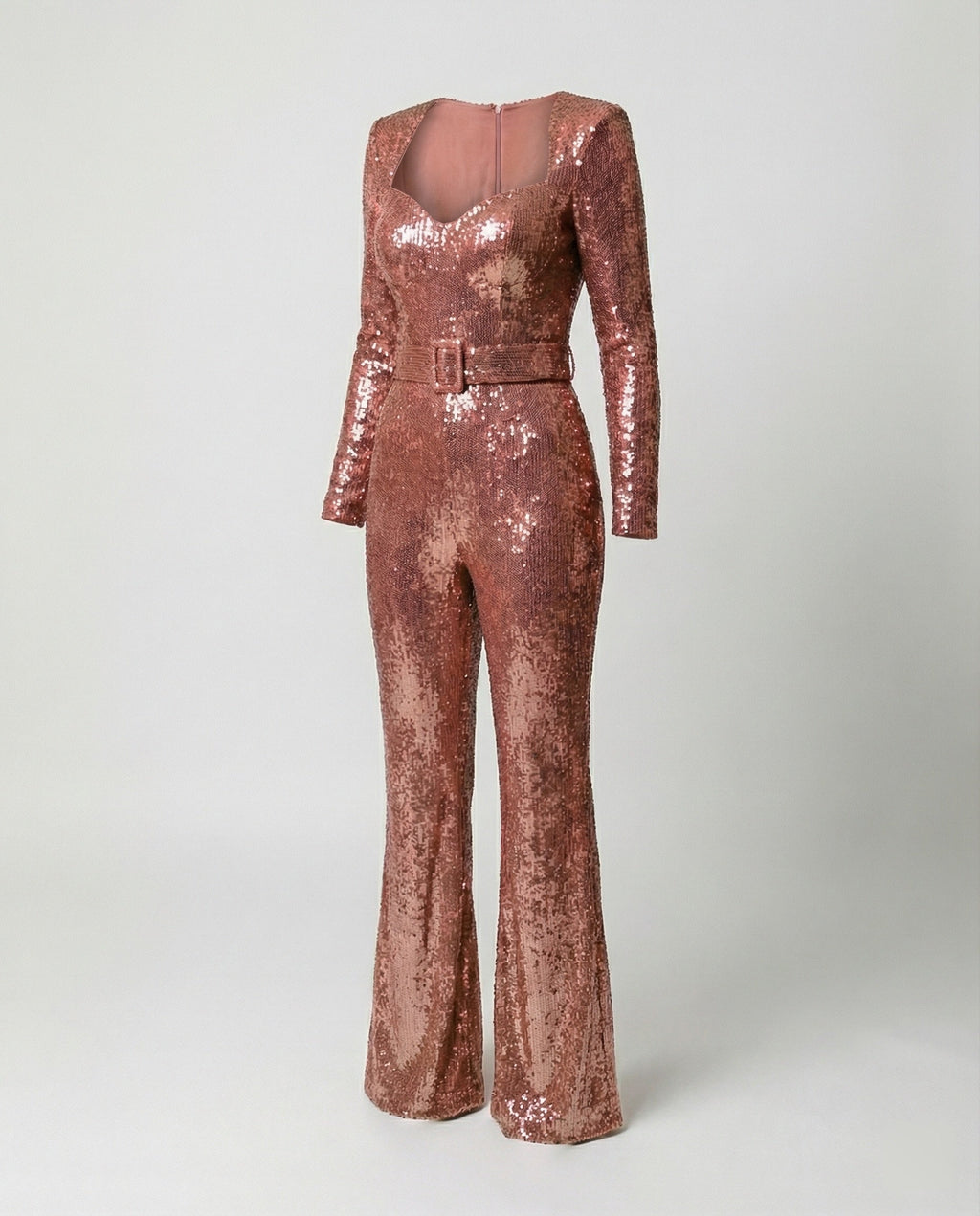 Women's Sequin Cocktail Jumpsuit – Fitted Long Sleeve Party Jumpsuit