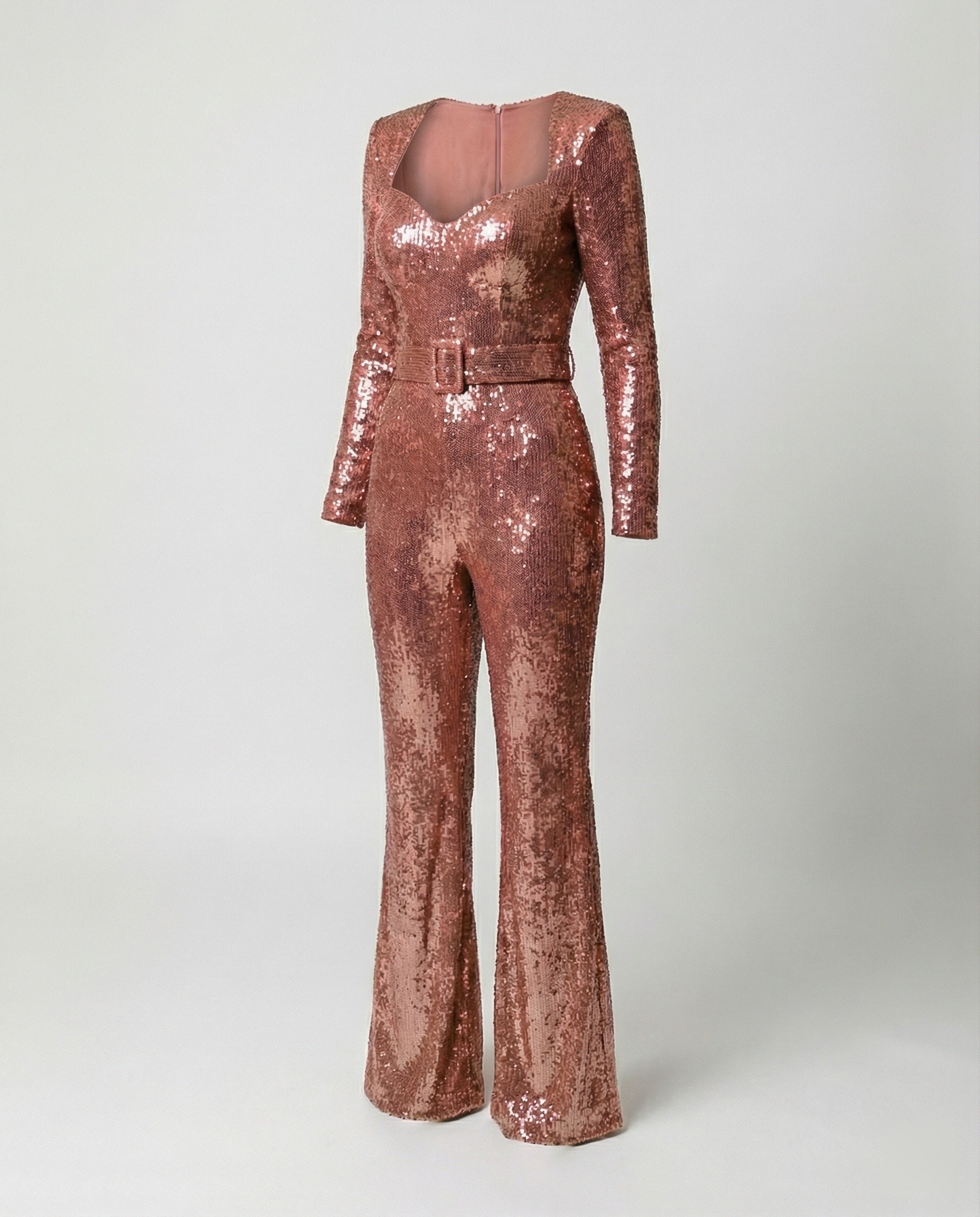 Women's Sequin Cocktail Jumpsuit – Fitted Long Sleeve Party Jumpsuit