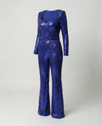 Women's Sequin Cocktail Jumpsuit – Fitted Long Sleeve Party Jumpsuit