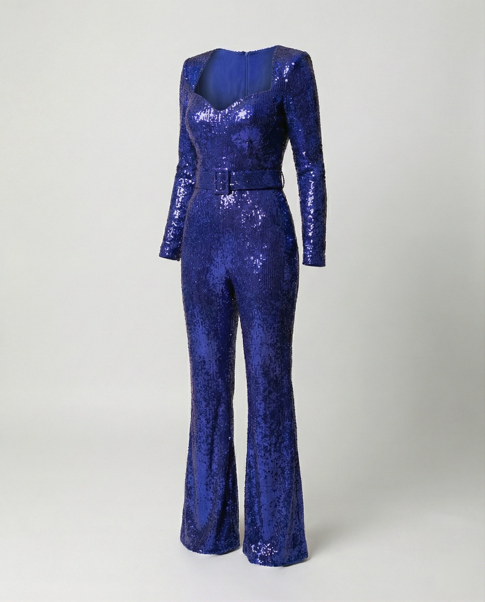 Women's Sequin Cocktail Jumpsuit – Fitted Long Sleeve Party Jumpsuit