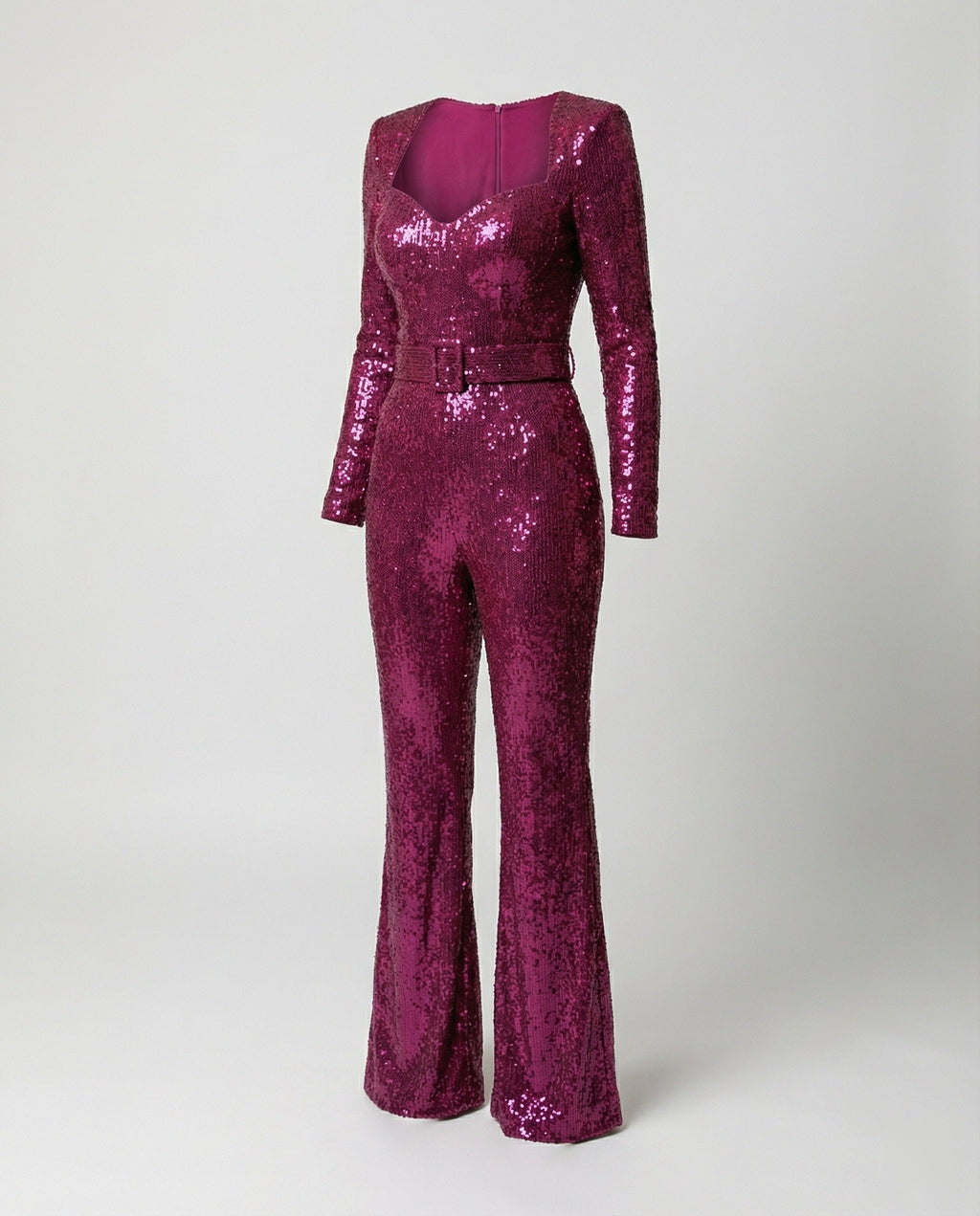Women's Sequin Cocktail Jumpsuit – Fitted Long Sleeve Party Jumpsuit