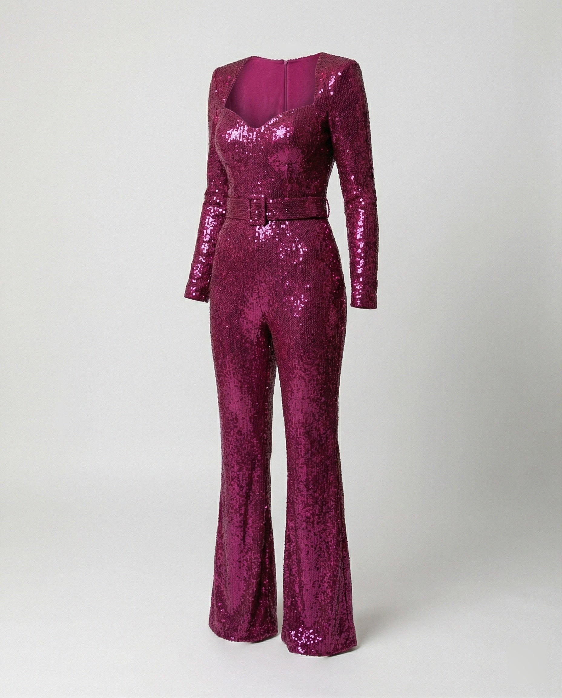 Women's Sequin Cocktail Jumpsuit – Fitted Long Sleeve Party Jumpsuit