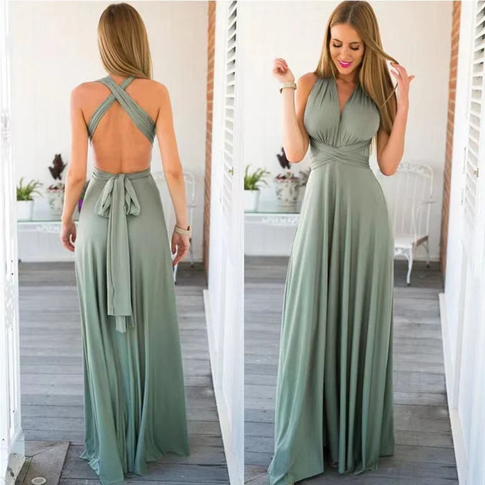 Women's Multiway Wrap Maxi Dress – Convertible Strappy Formal Occasion Dress