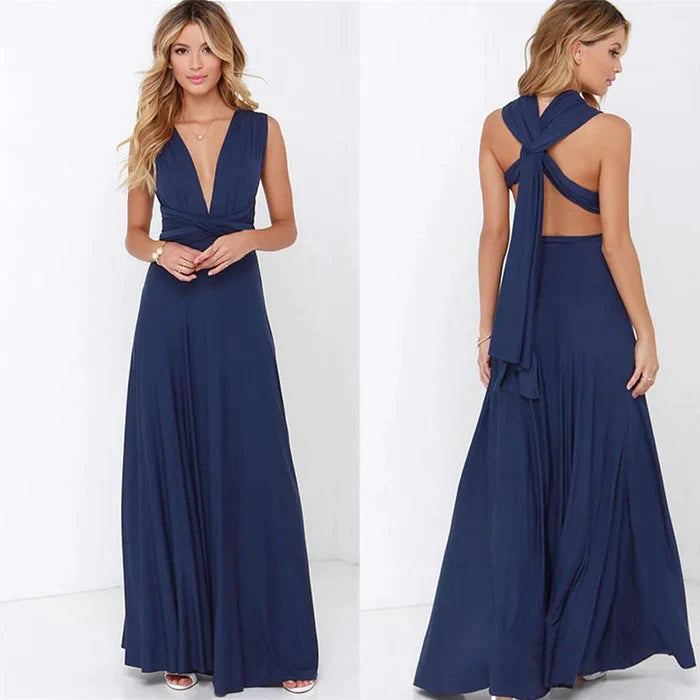Women's Multiway Wrap Maxi Dress – Convertible Strappy Formal Occasion Dress
