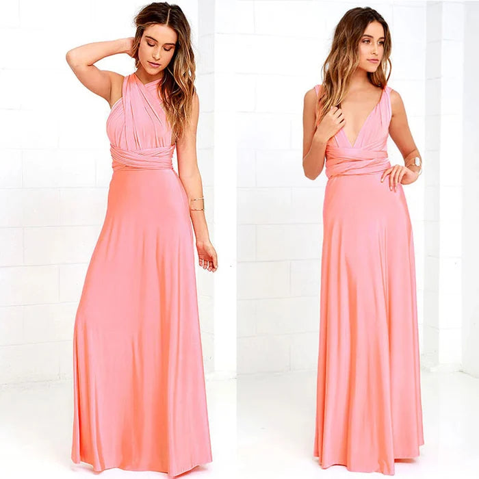 Women's Multiway Wrap Maxi Dress – Convertible Strappy Formal Occasion Dress