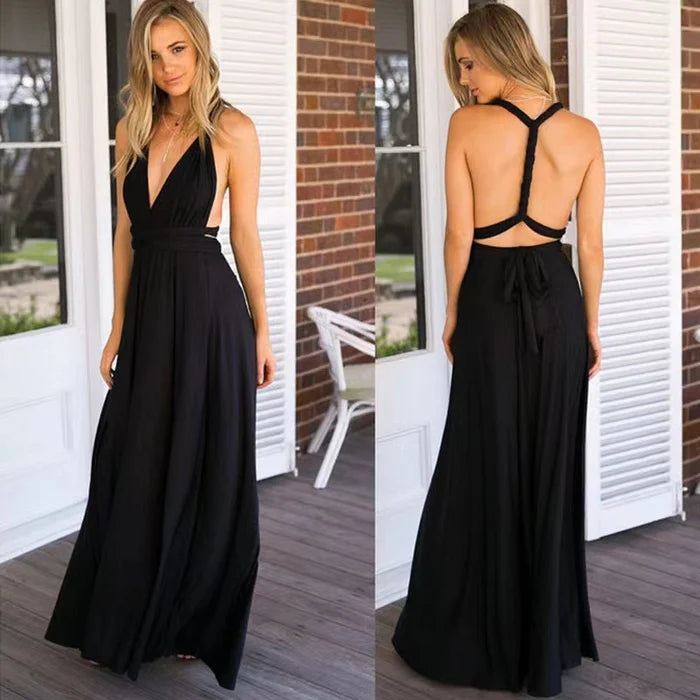 Women's Multiway Wrap Maxi Dress – Convertible Strappy Formal Occasion Dress