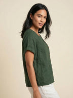 Women's Button Blouse with Round Neckline and Relaxed Fit