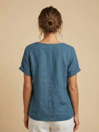 Women's Button Blouse with Round Neckline and Relaxed Fit