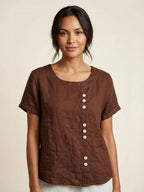 Women's Button Blouse with Round Neckline and Relaxed Fit