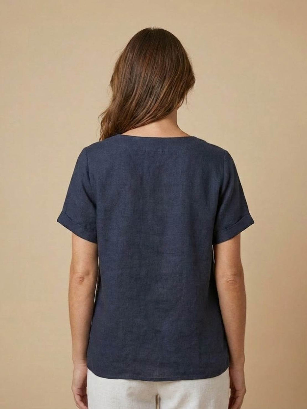 Women's Button Blouse with Round Neckline and Relaxed Fit