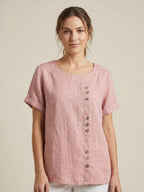 Women's Button Blouse with Round Neckline and Relaxed Fit