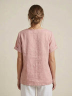 Women's Button Blouse with Round Neckline and Relaxed Fit