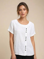 Women's Button Blouse with Round Neckline and Relaxed Fit