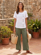 Women's Button Blouse with Round Neckline and Relaxed Fit