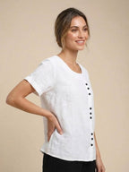 Women's Button Blouse with Round Neckline and Relaxed Fit