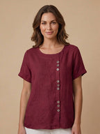 Women's Button Blouse with Round Neckline and Relaxed Fit