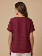 Women's Button Blouse with Round Neckline and Relaxed Fit