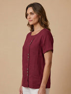 Women's Button Blouse with Round Neckline and Relaxed Fit