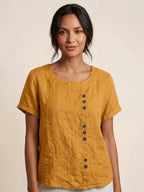 Women's Button Blouse with Round Neckline and Relaxed Fit