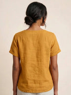 Women's Button Blouse with Round Neckline and Relaxed Fit