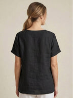 Women's Button Blouse with Round Neckline and Relaxed Fit