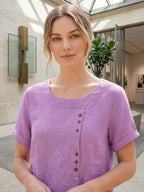 Women's Button Blouse with Round Neckline and Relaxed Fit