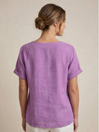 Women's Button Blouse with Round Neckline and Relaxed Fit