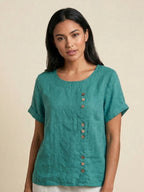 Women's Button Blouse with Round Neckline and Relaxed Fit