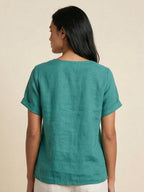 Women's Button Blouse with Round Neckline and Relaxed Fit