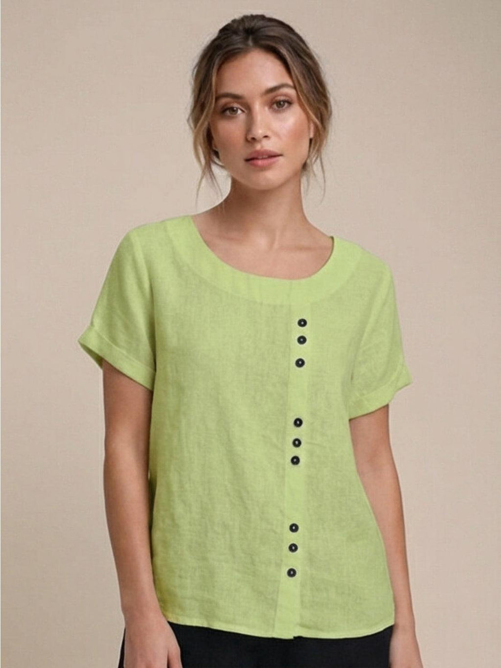 Women's Button Blouse with Round Neckline and Relaxed Fit