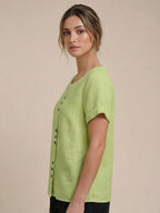 Women's Button Blouse with Round Neckline and Relaxed Fit