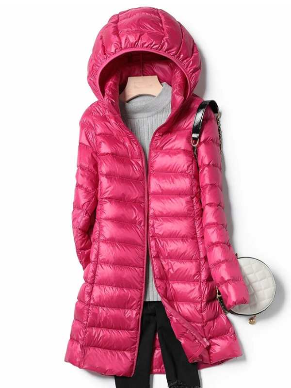 Women's Longline Puffer Coat – Lightweight Removable Hood Jacket