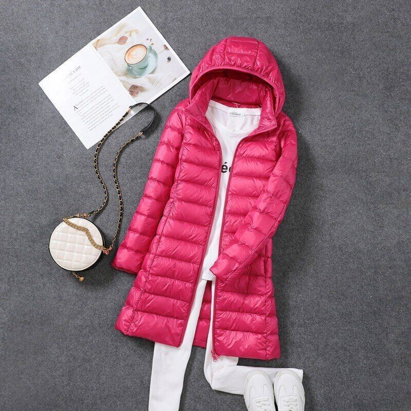Women's Longline Puffer Coat – Lightweight Removable Hood Jacket